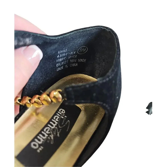 Style Ellemenno Velvet Ankle Chain Heels Black Size 9 - Picture 8 of 8